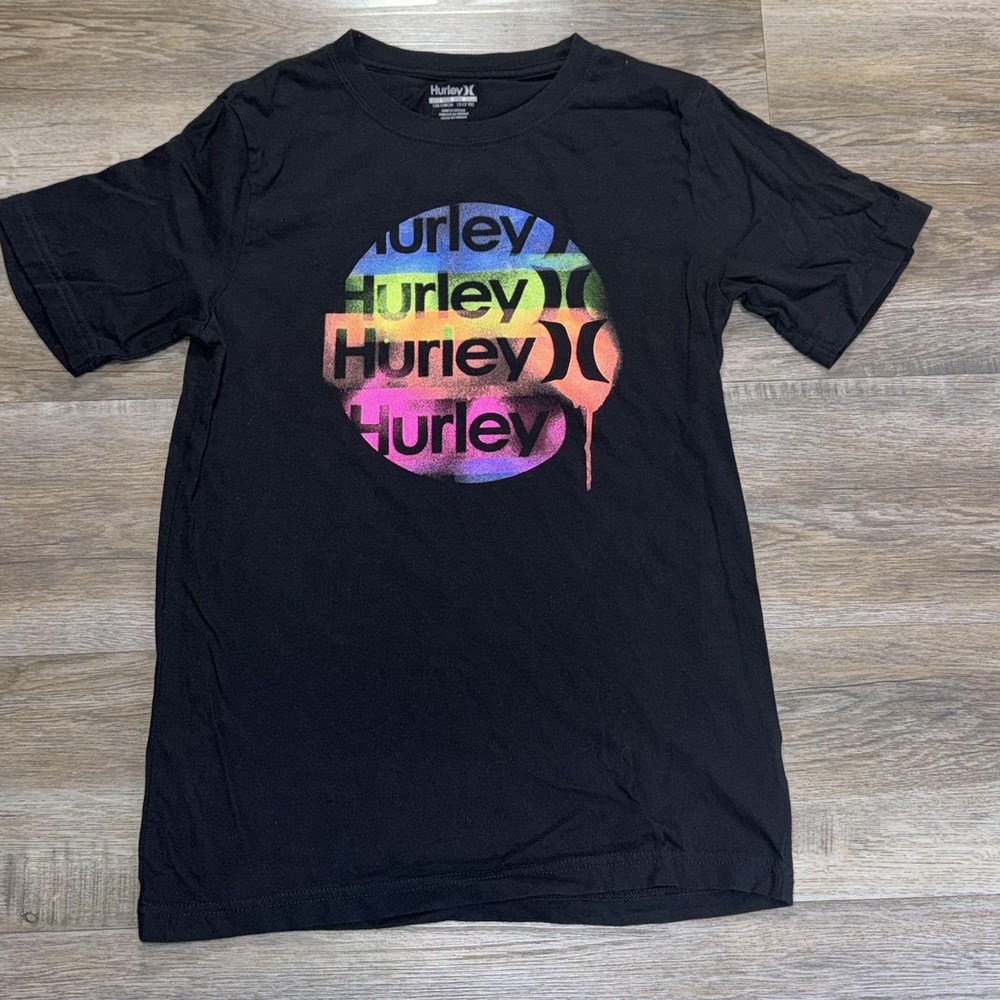 Hurley Black Short-Sleeve Shirt Boys/Youth Large (12-13 Yrs) Ombre Gradient Logo